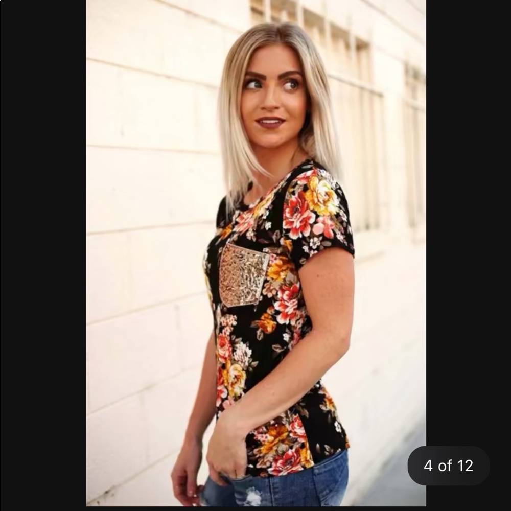 P.S. Kate Sequin Floral Tee